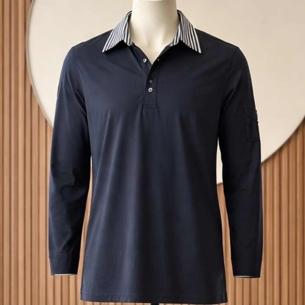 Lauren‎ Ralph Lauren L Black Long Sleeve Polo Shirt Striped Collar Womens Goth - Picture 3 of 9